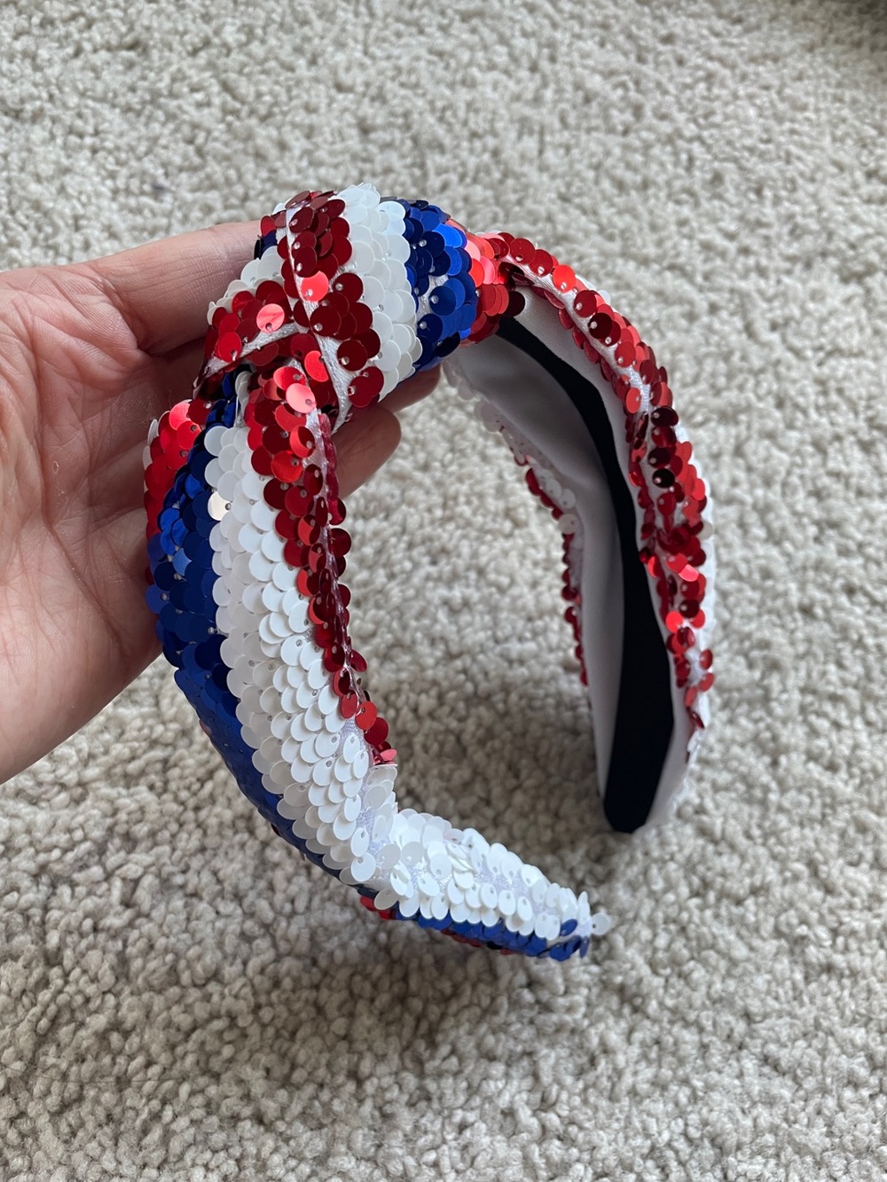 Sequin Knotted Headband in Red White & Blue - Patriotic USA Fourth of July - Picture 3 of 11